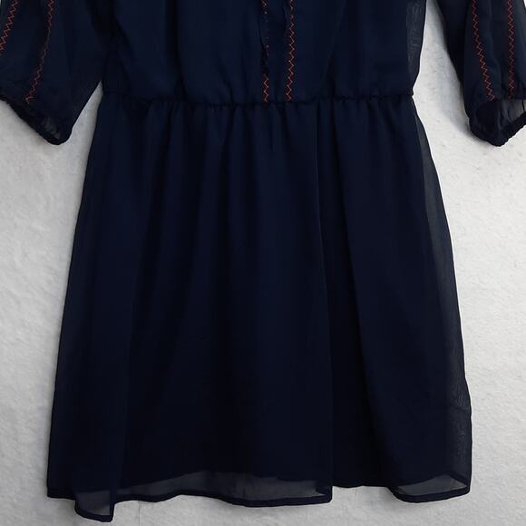Ruby Rox Peasant Dress Womens Medium Navy Blue Embroidered Boho‎ Feminine - Picture 6 of 12